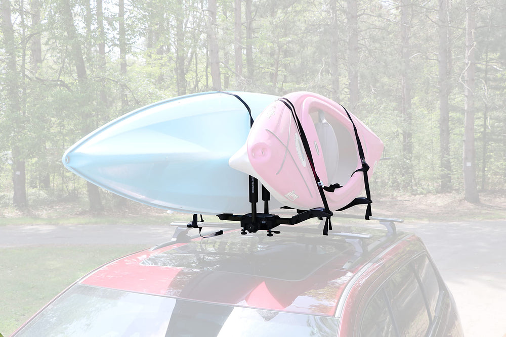 BRIGHTLINES kayak rack side view highlights adjustable cradle positions.