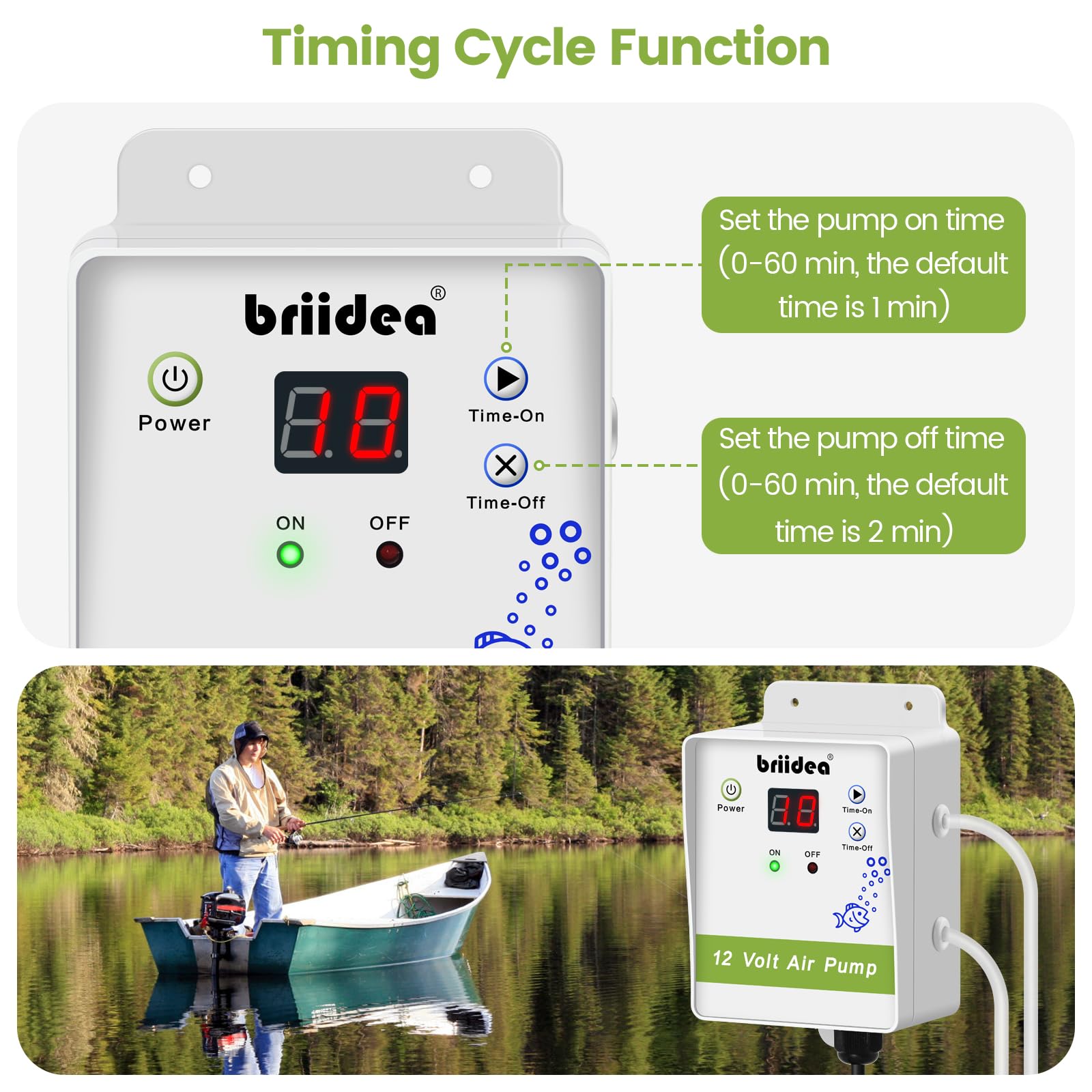Timing cycle function display on Briidea aerator system