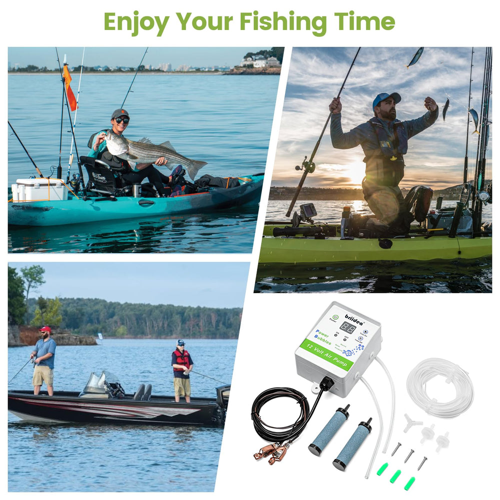 All components of Briidea bait bucket aerator kit