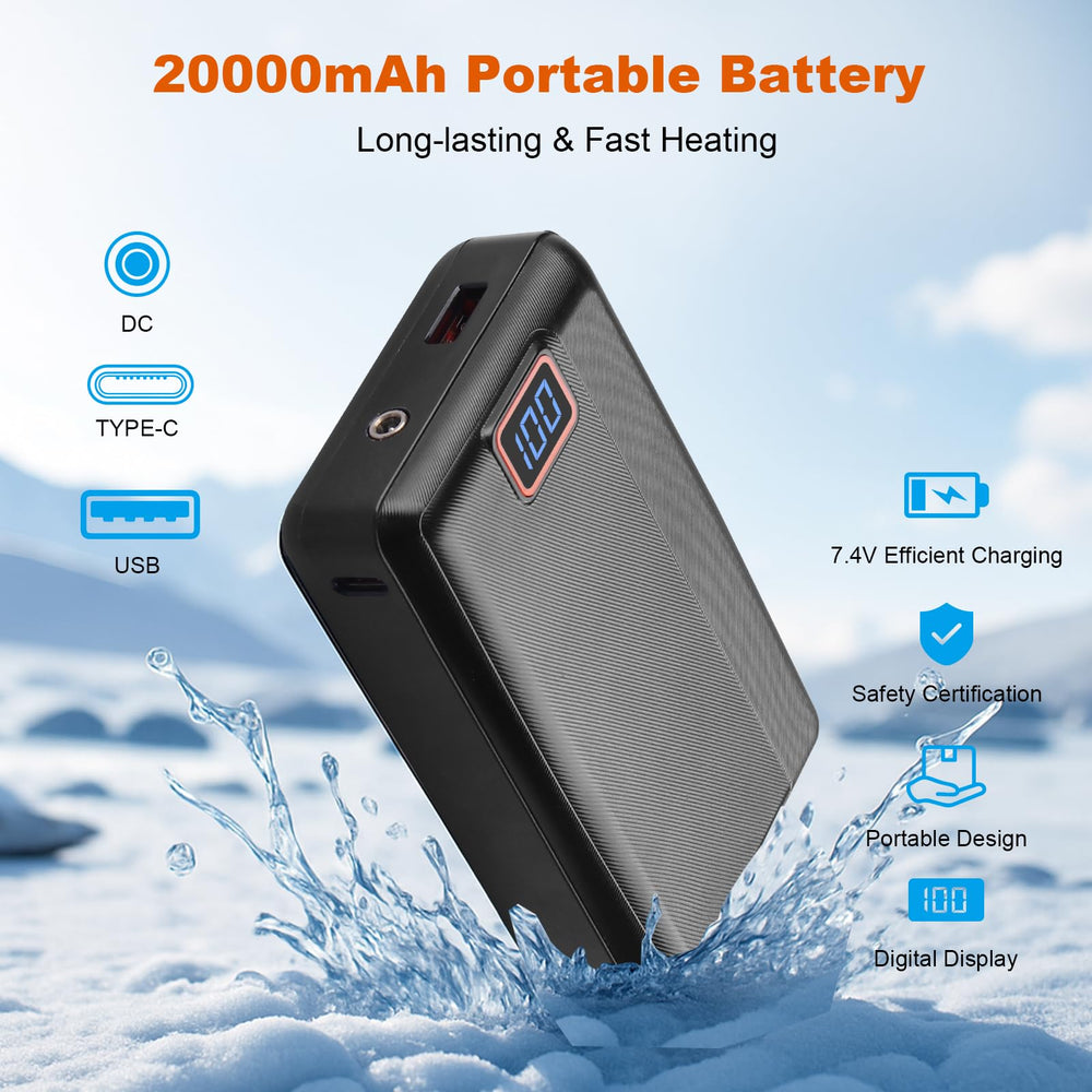 Brimekey heated hoodie battery pack shows 20000mAh capacity for long heat