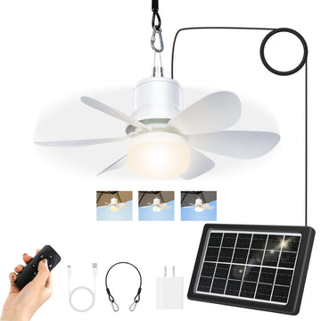 Brioeua solar ceiling fan light front view for portable outdoor cooling and lighting