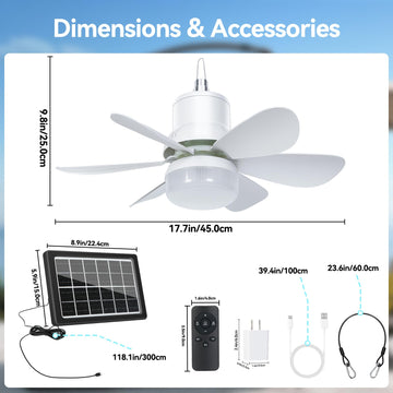 Brioeua solar ceiling fan light side view highlights compact outdoor design