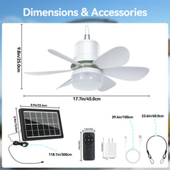 Brioeua solar ceiling fan light side view highlights compact outdoor design