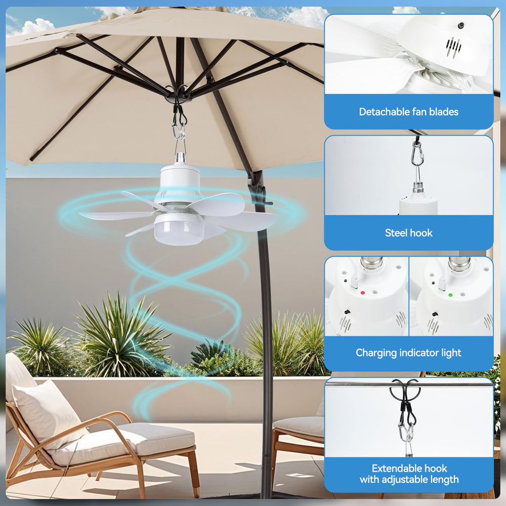 Brioeua solar fan light used in tent for quiet evenings
