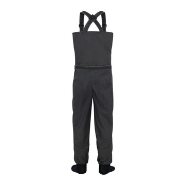 BRIVER chest wader with anatomical neoprene booties provides precise left-right fit.