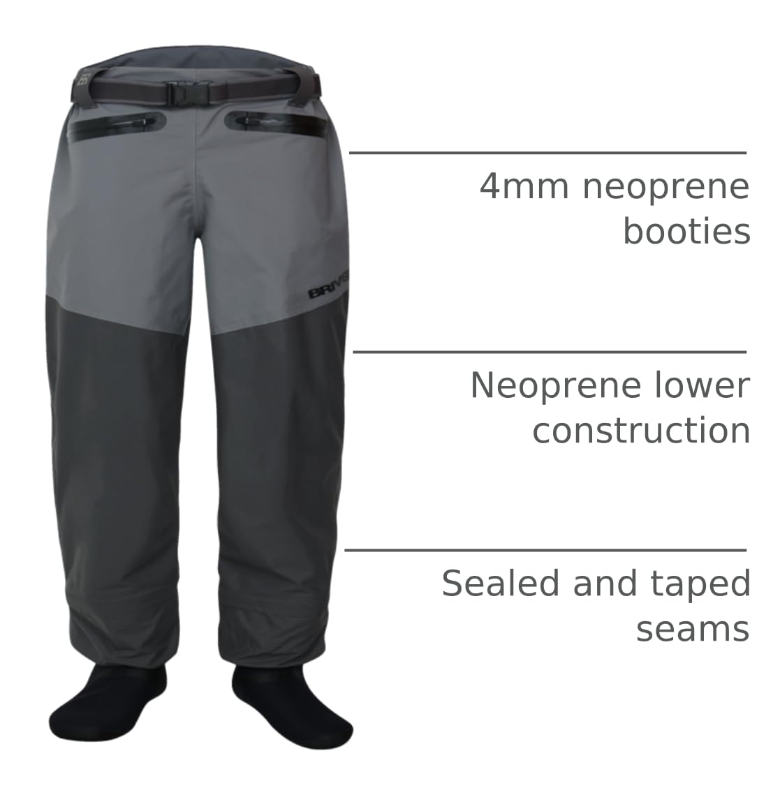 BRIVER MAX Comfort stockingfoot booties 4mm neoprene right and left boots for precise fit.