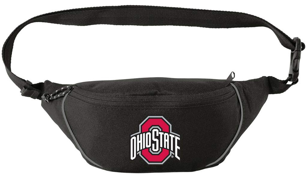 Broad Bay OSU waist pack front view with dual zip compartments for hands-free travel