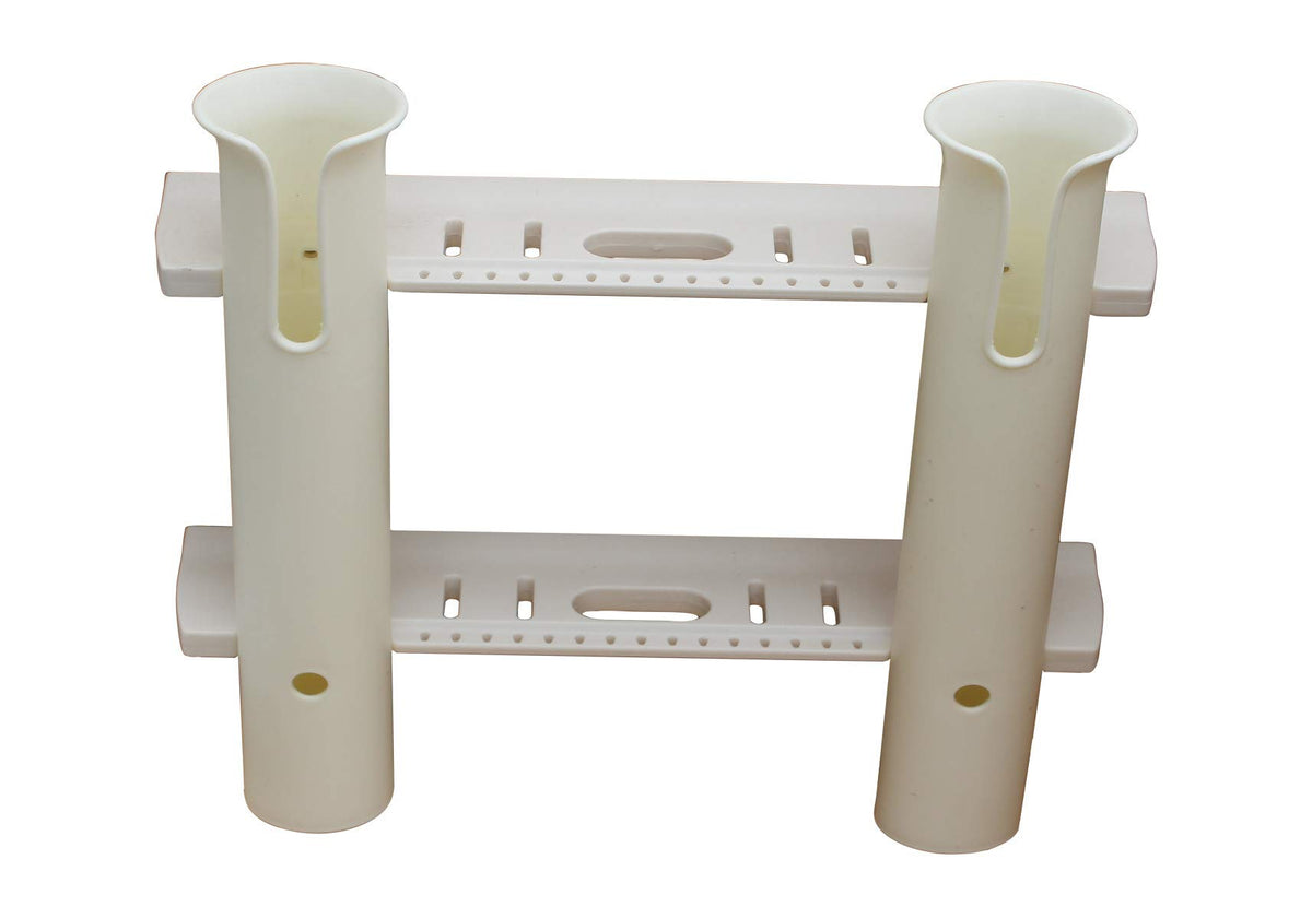 Brocraft 2-Rack Rod Holder in white with dual rod slots for organized on-boat storage.
