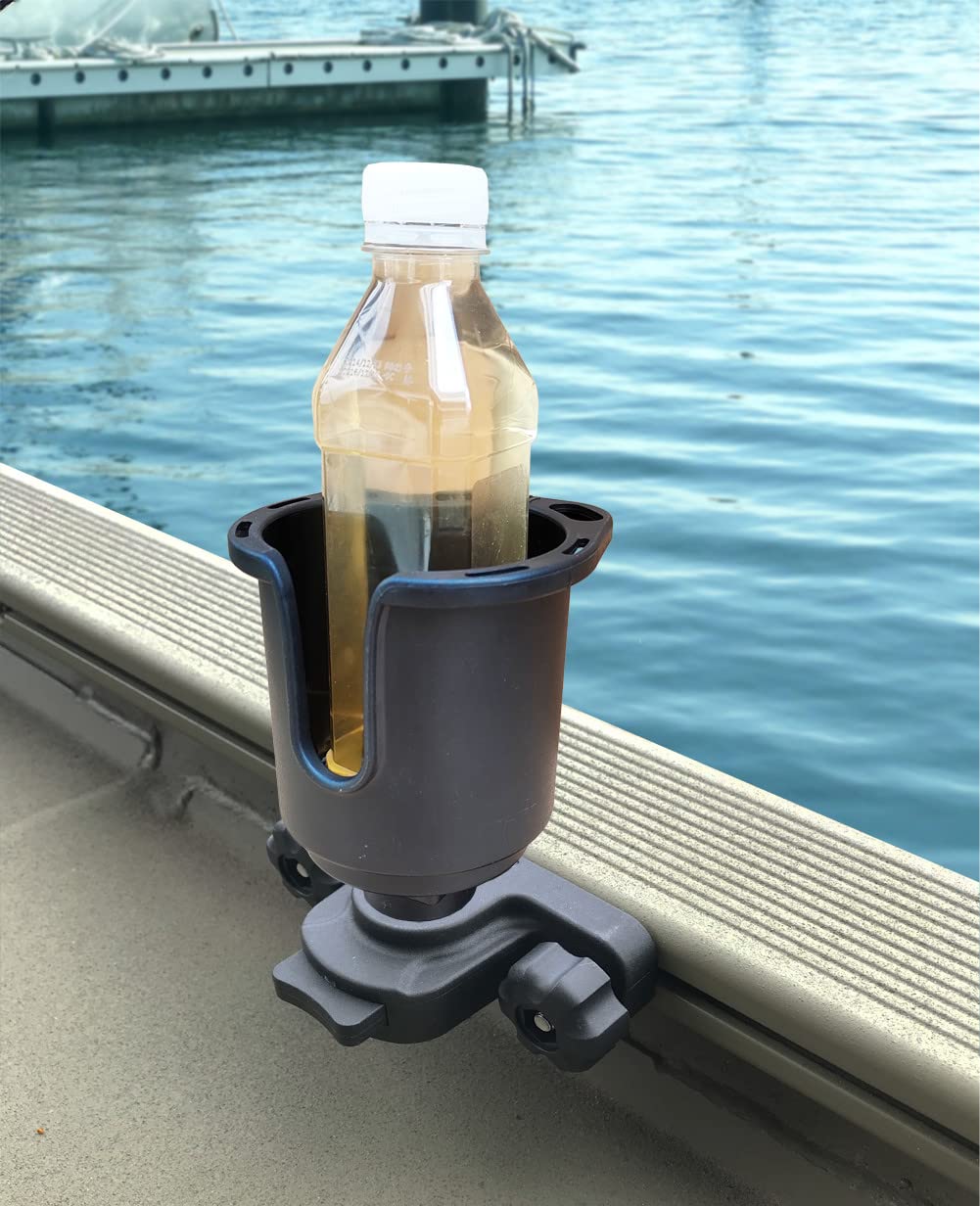 Brocraft 90° Gunnel Track Drink Holder mounted on boat gunwale
