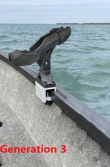 Brocraft AlumaTrac rod holder side mount on boat offers quick adjustments.