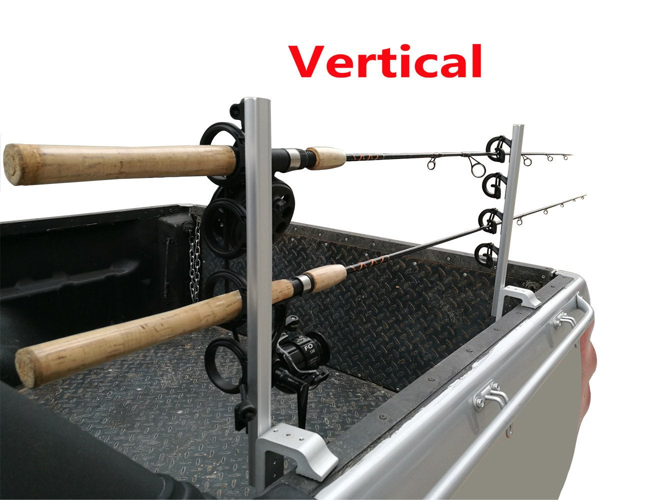 Rod holder loaded with four rods and secured by bungee cords