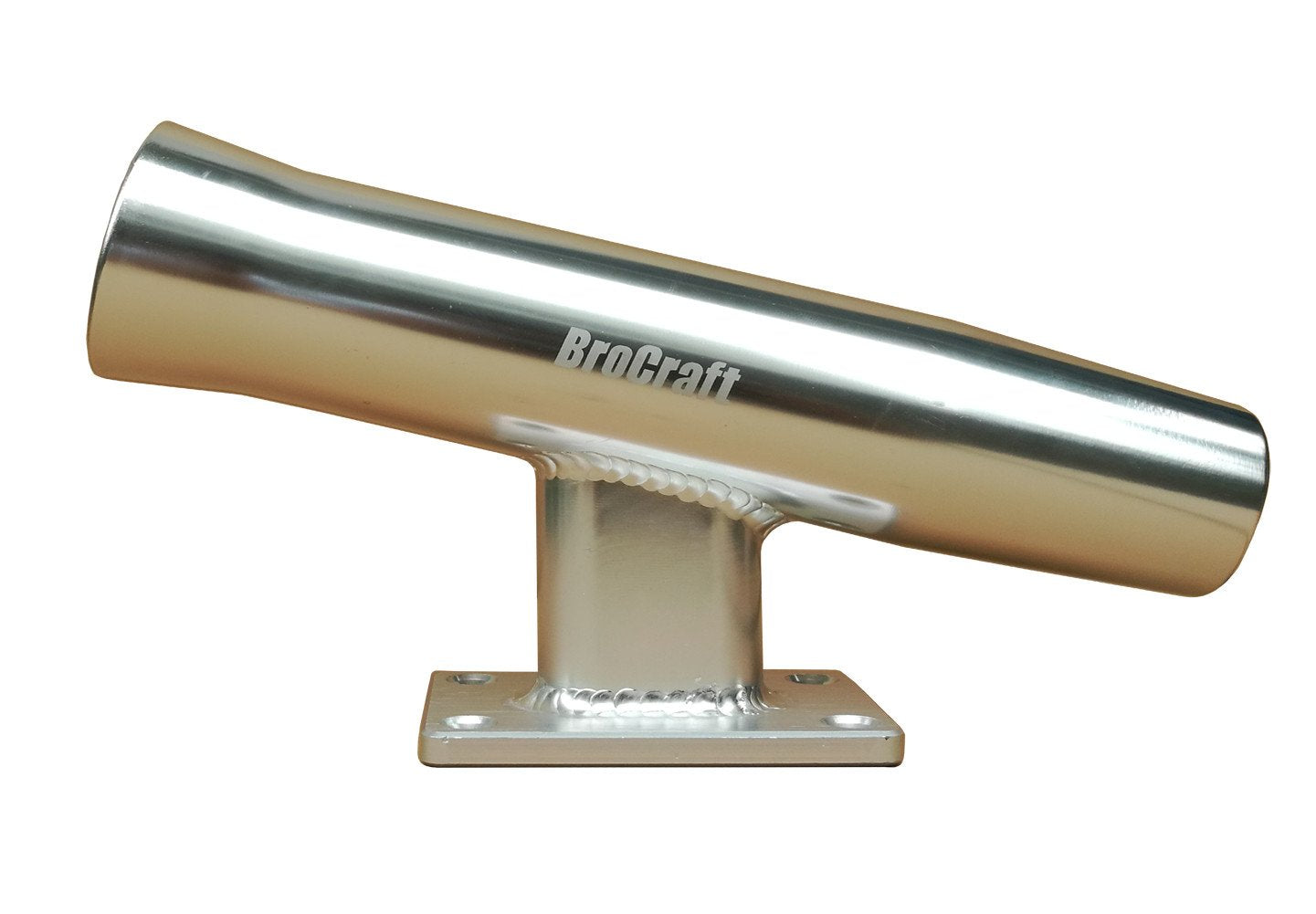 Brocraft transom-mounted rod holder with 20-degree tilt for on-boat storage.