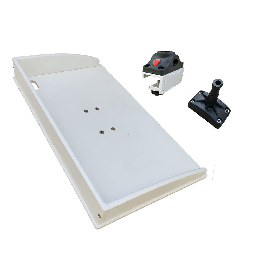 490mm x 285mm poly fillet station with knife holder and pliers slots on Brocraft table