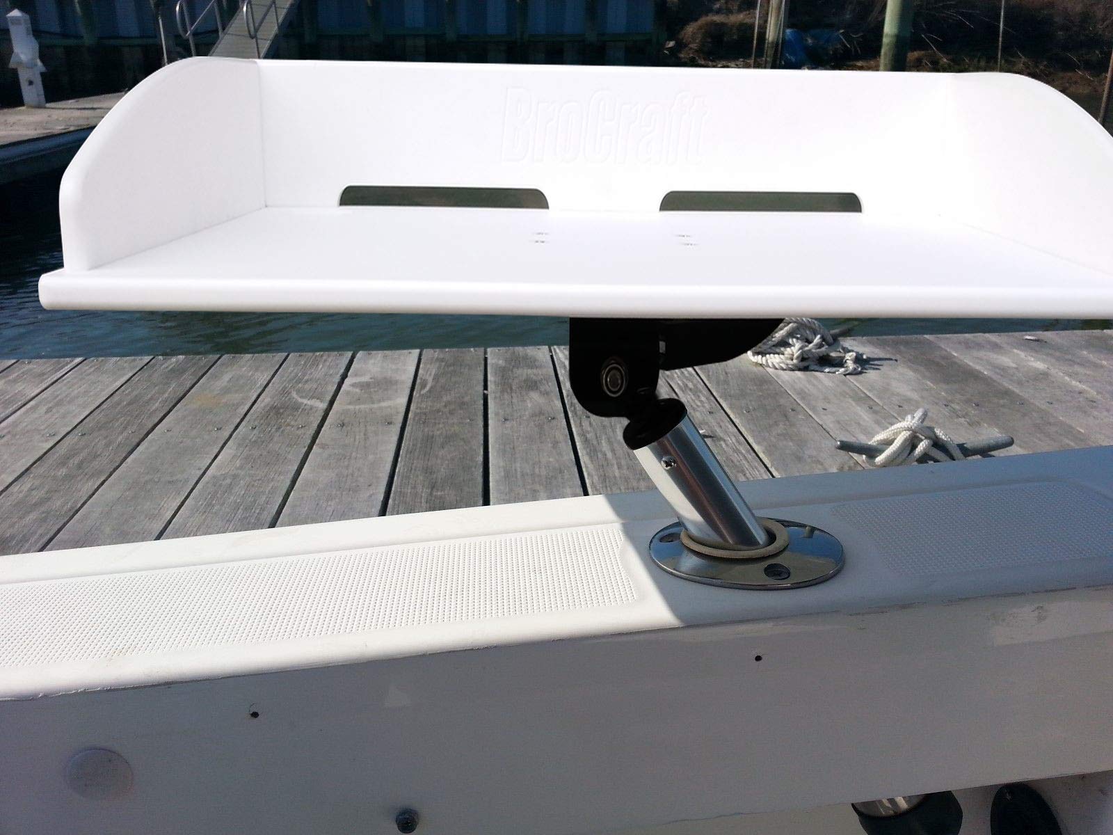 Brocraft bait table knife holder closeup highlights secure tool storage during prep.
