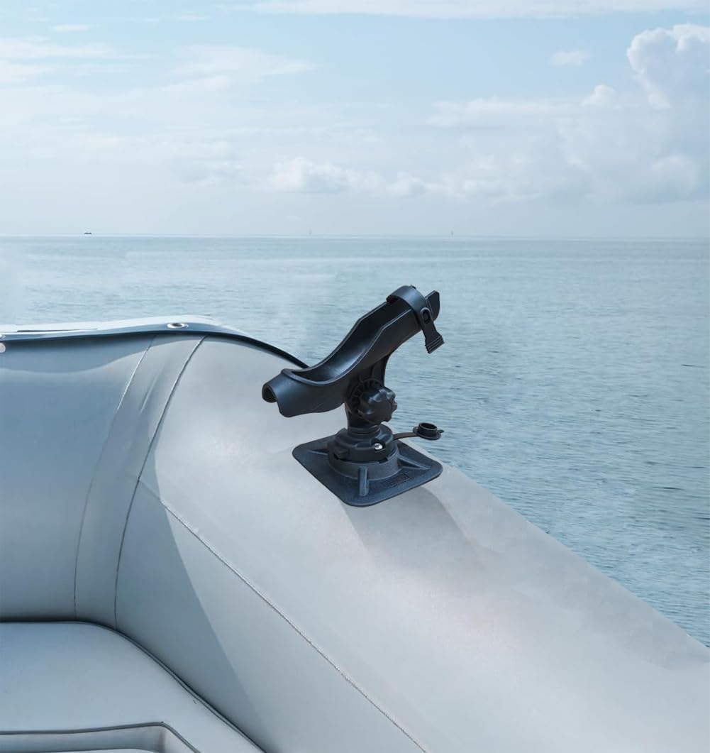 Brocraft baitcaster and spinning rod holder for ribs on inflatable boats.