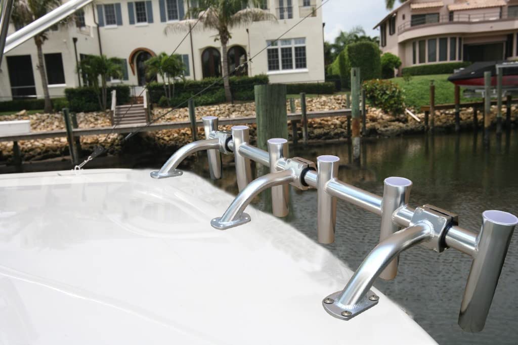 BroCraft boat hardtop rod rack mounted on center console for easy access.