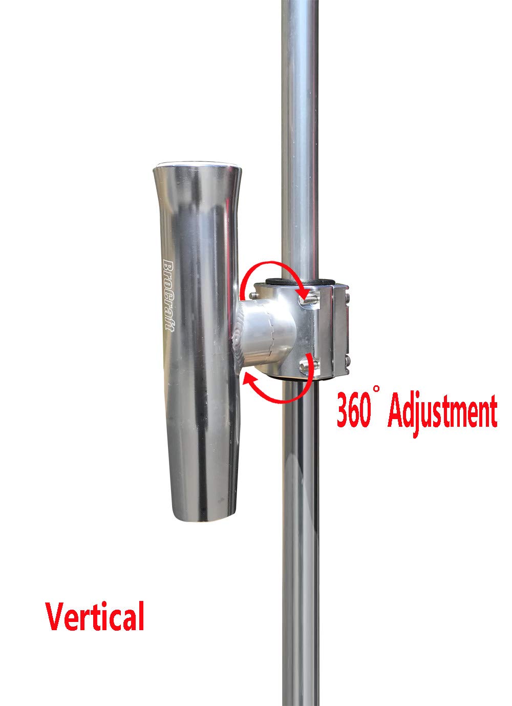 Brocraft clamp-on rod holder compatible with 1 to 2 inch O.D. pipe.