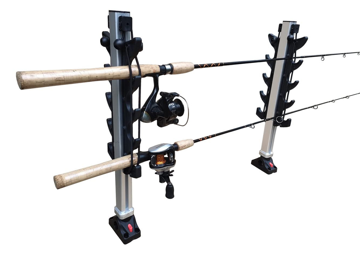 Brocraft Crappie rod holder mounted on boat keeps rods organized and accessible.
