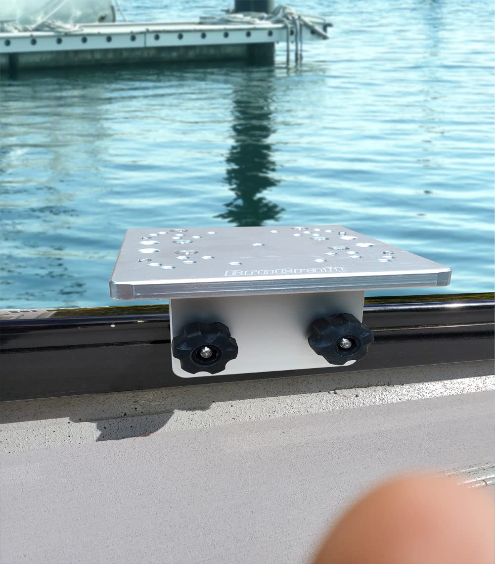 Brocraft Crestliner SureMount bracket base 6x6 enables flexible on-rail mounting.