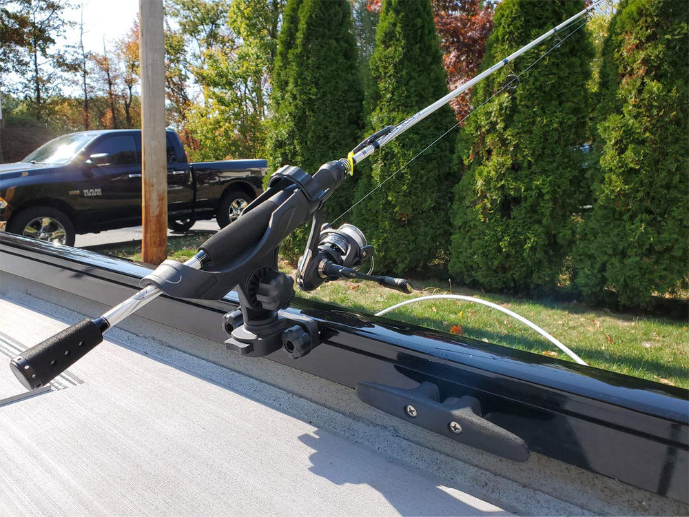 Brocraft Crestliner SureMount rod holder base on track enables easy repositioning during trolling