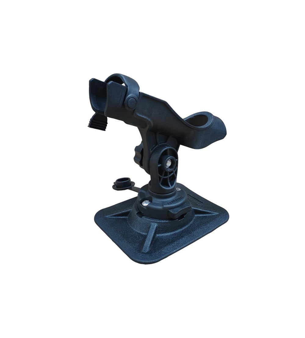 Brocraft deck-mount rod holder secured on an inflatable boat.
