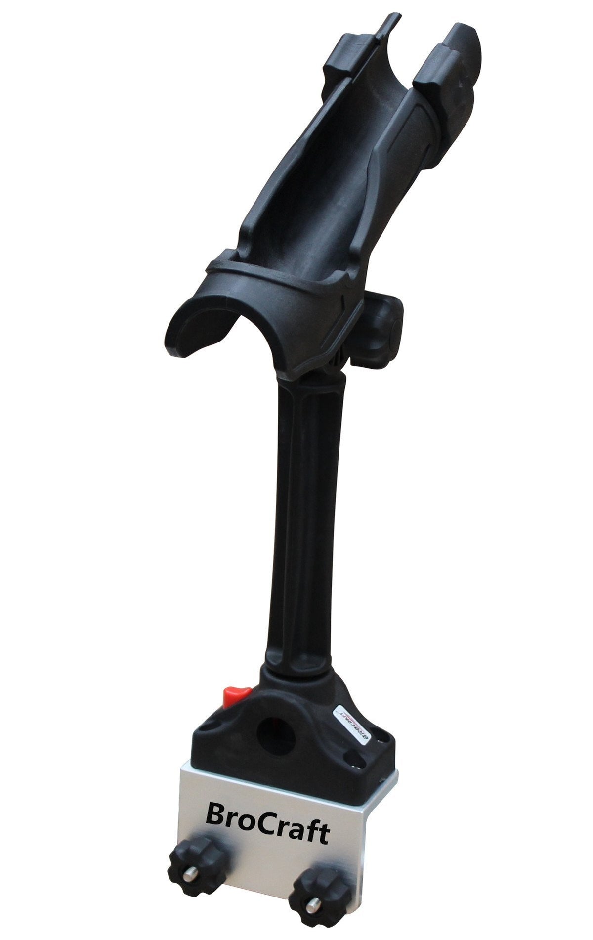 Brocraft extender rod holder mounted on 90-degree track for flexible fishing setup