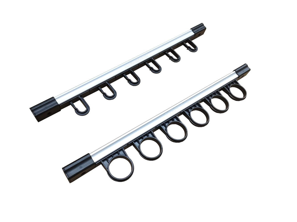 Brocraft fishing rod storage ceiling-mount frees floor space for a tidy garage.
