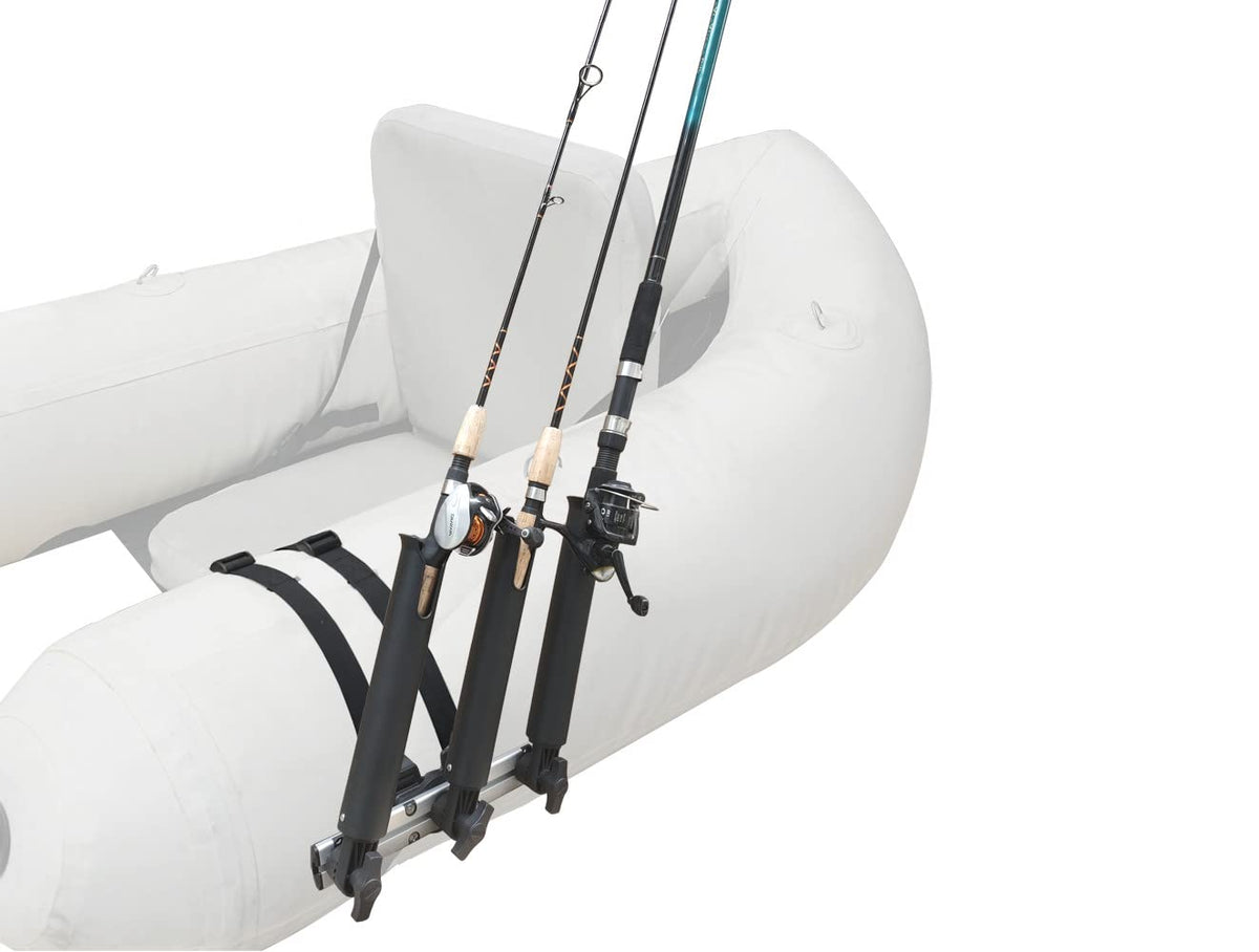 Brocraft float tube rod holder system attached to a float tube