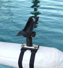 Brocraft Float Tube Rod Holder with Track System secures rods on float tubes.