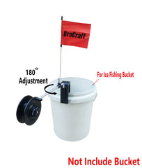 BroCraft ice fishing rattle reel mounted on shelter base