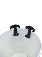 Brocraft ice fishing bucket rod holder with two slots for tangle-free storage.