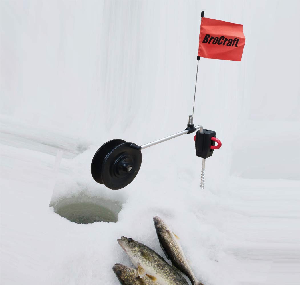 Brocraft ice fishing screw anchor with rattle reel, easy tip-up setup