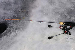 BroCraft Ice Fishing Stand Rod Holder in use, providing hands-free stability on ice.