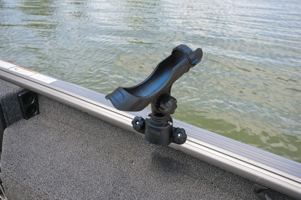 Brocraft Power Lock Rod Holder base on track for easy secure rod positioning.