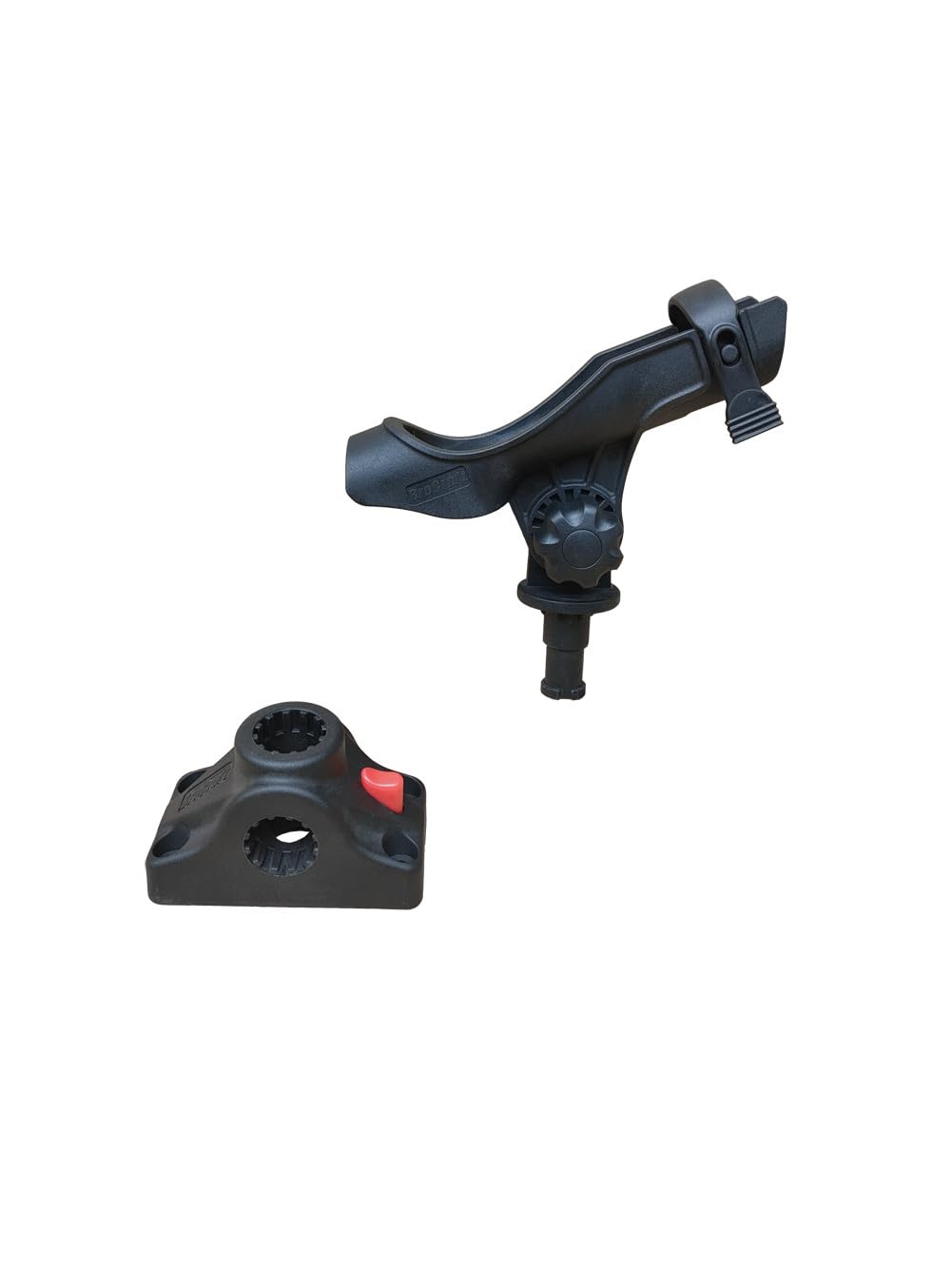 Brocraft rod holder securely fastened with soft latching strap over the top.