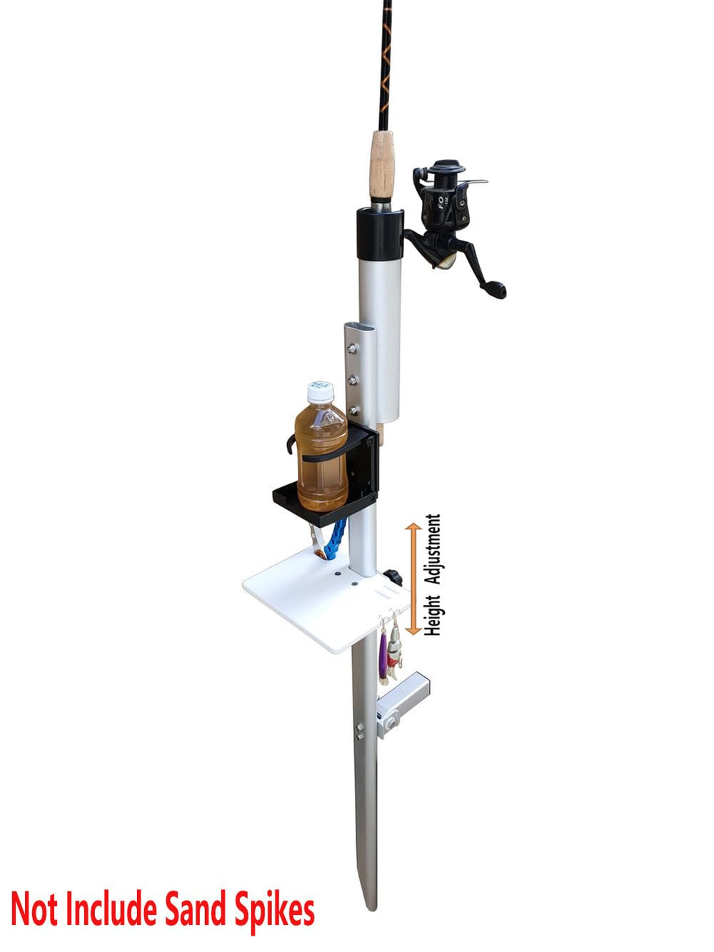 Surf fishing enthusiast using Brocraft table on sand spike setup