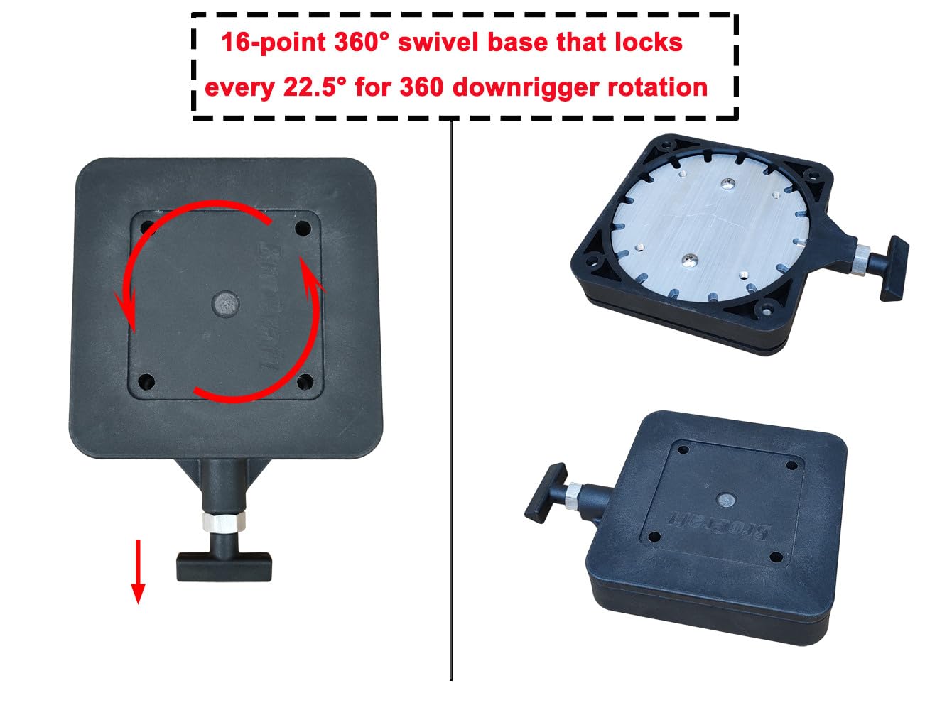 Brocraft swivel base pre-drilled and tapped for quick installation