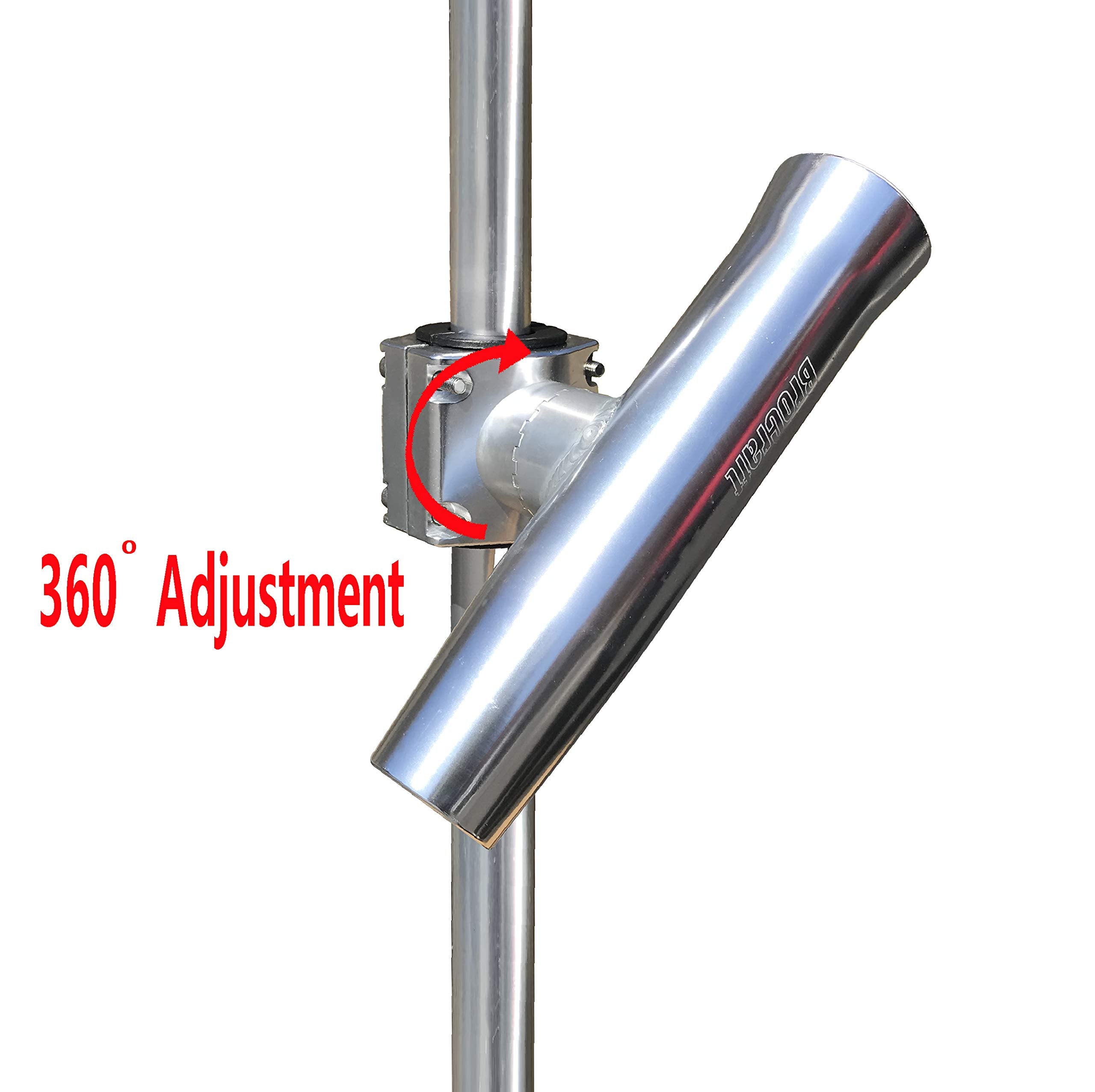 Brocraft T-TOP rod holder mounted on pipe demonstrates degree adjustment.