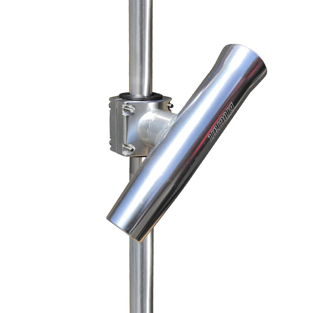 Brocraft T-TOP rod holder close-up shows silver aluminum finish and sturdy build.