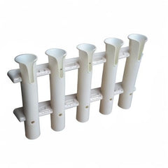 Brocraft 5-rod white tackle rack with slots for knives and pliers enhances on-water organization.