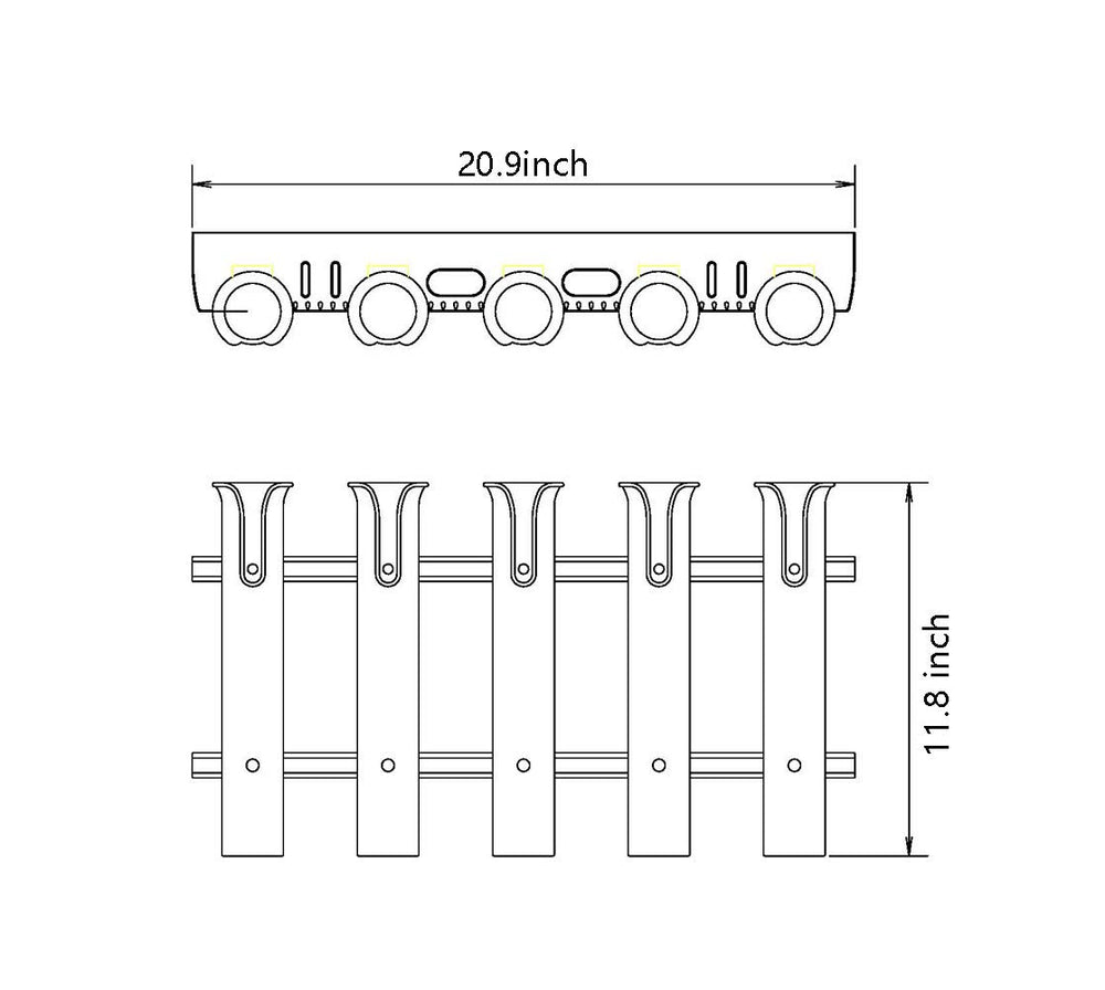 Brocraft tackle rack lure holes close-up for convenient lure hanging.