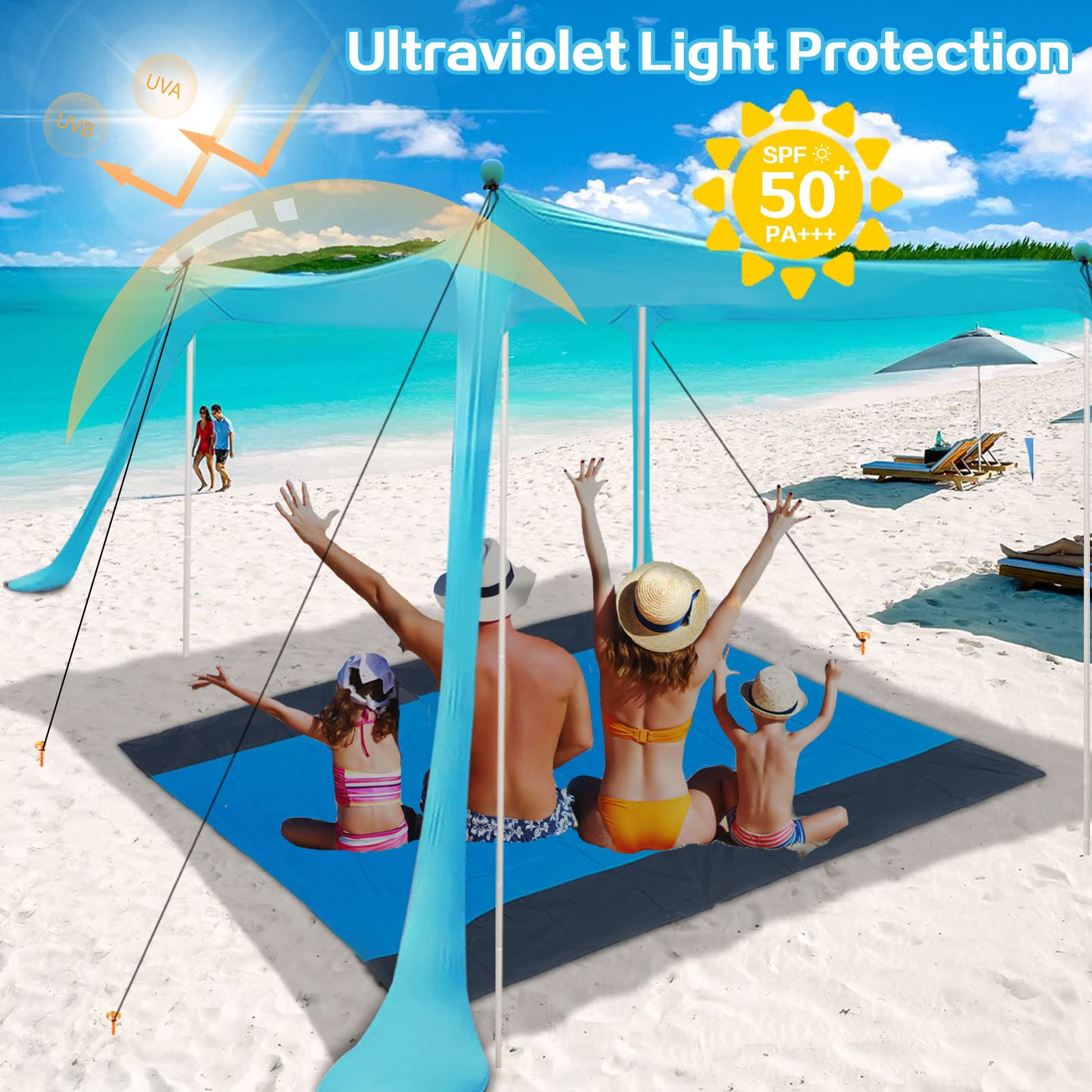 BRONOM Beach Canopy 11x11 side view highlights portable, compact travel.