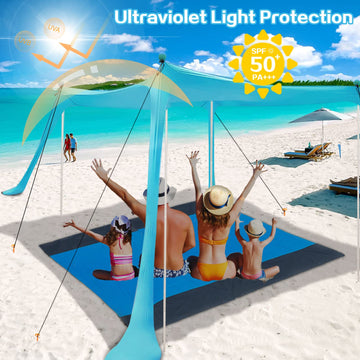 BRONOM Beach Canopy 11x11 side view highlights portable, compact travel.