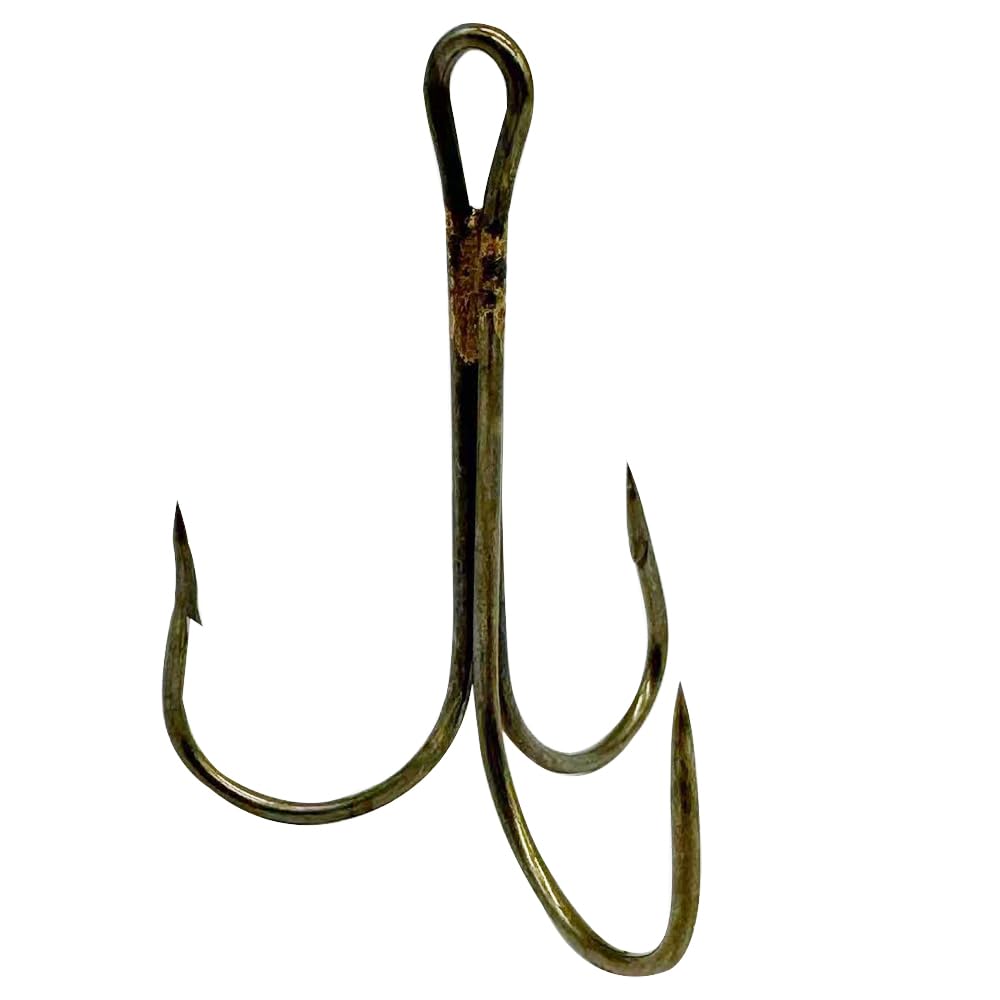 Wide-gap, heavy-duty bronze treble hooks designed for large game fish