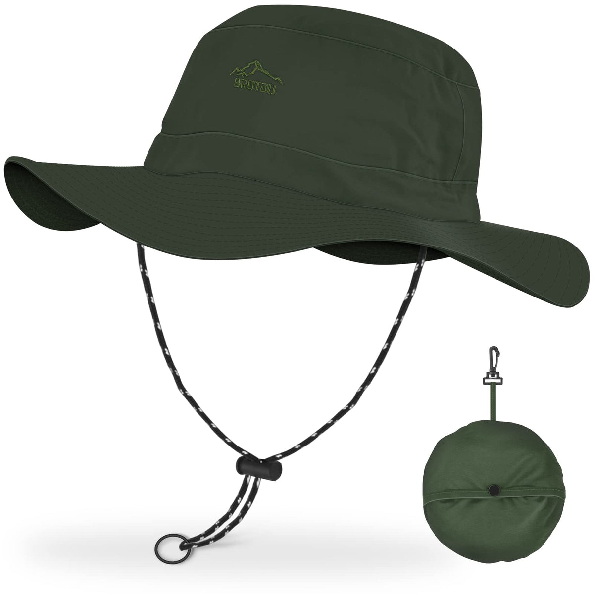 BROTOU Army Green sun hat with a wide 3.6 inch brim and adjustable drawstring