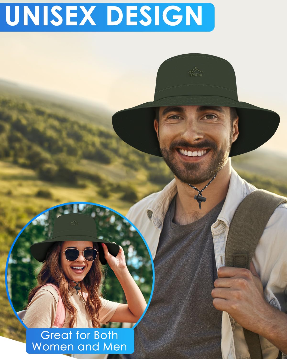 Wide brim provides UV protection for face and neck