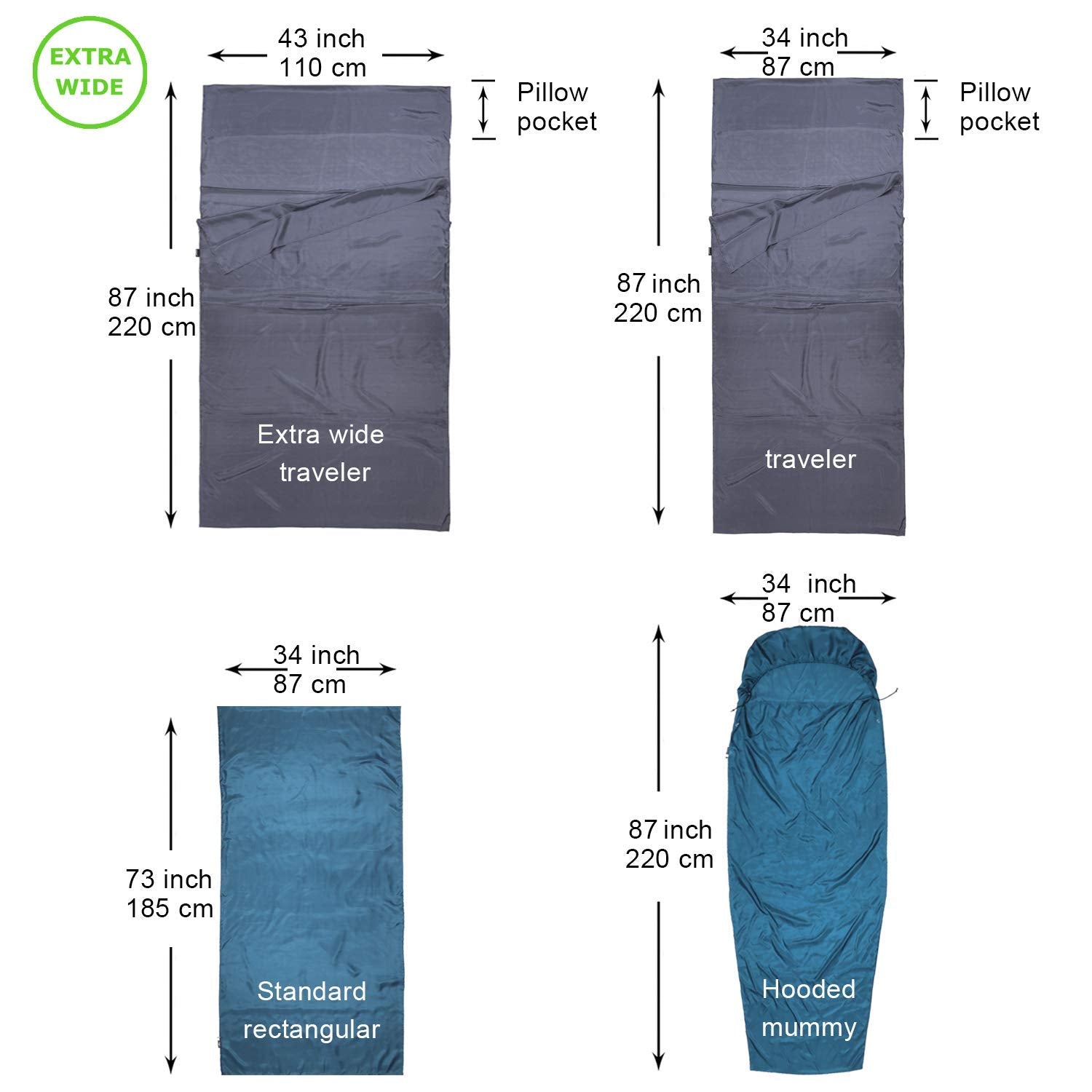 Browint Silk Sleeping Bag Liner envelope style opens for easy hotel stays and hygiene.