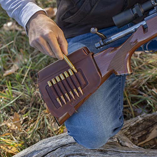 Brown full-grain leather buttstock cartridge carrier
