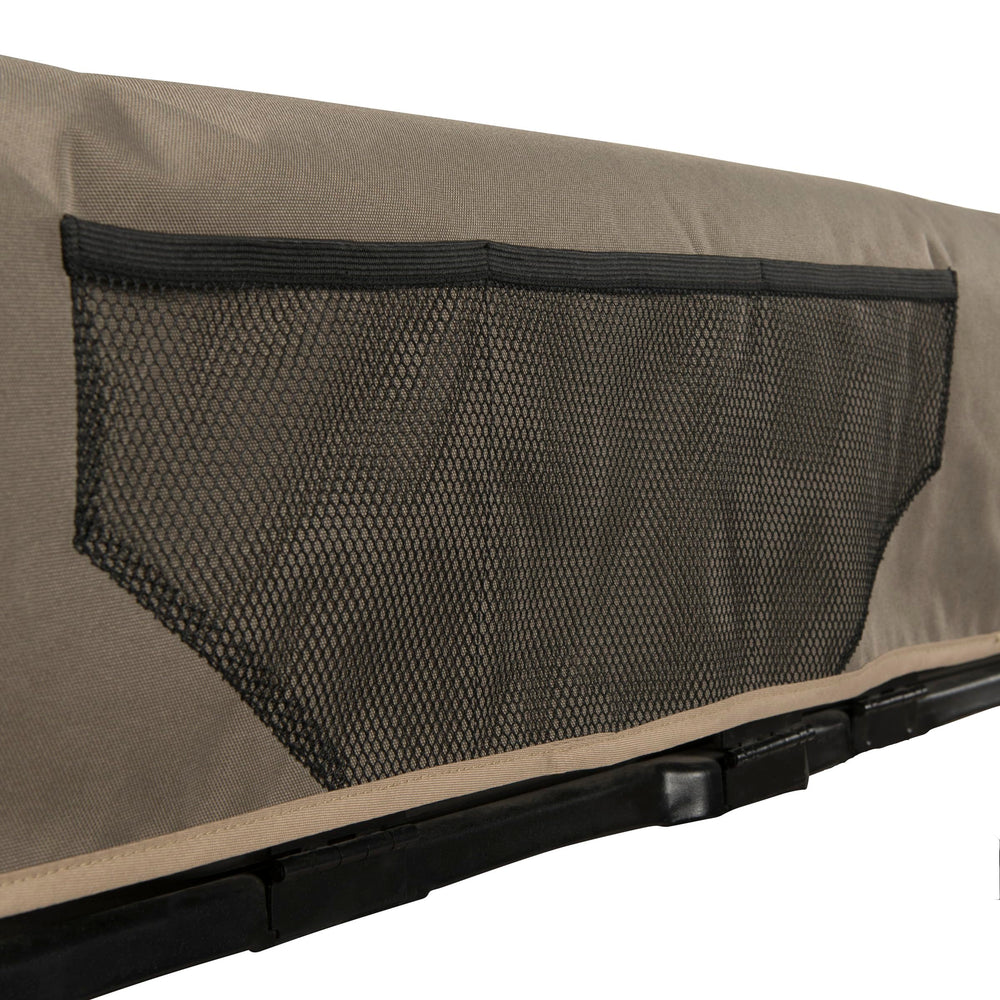 Browning bench seat cover installation showing adjustable strap and elastic corners
