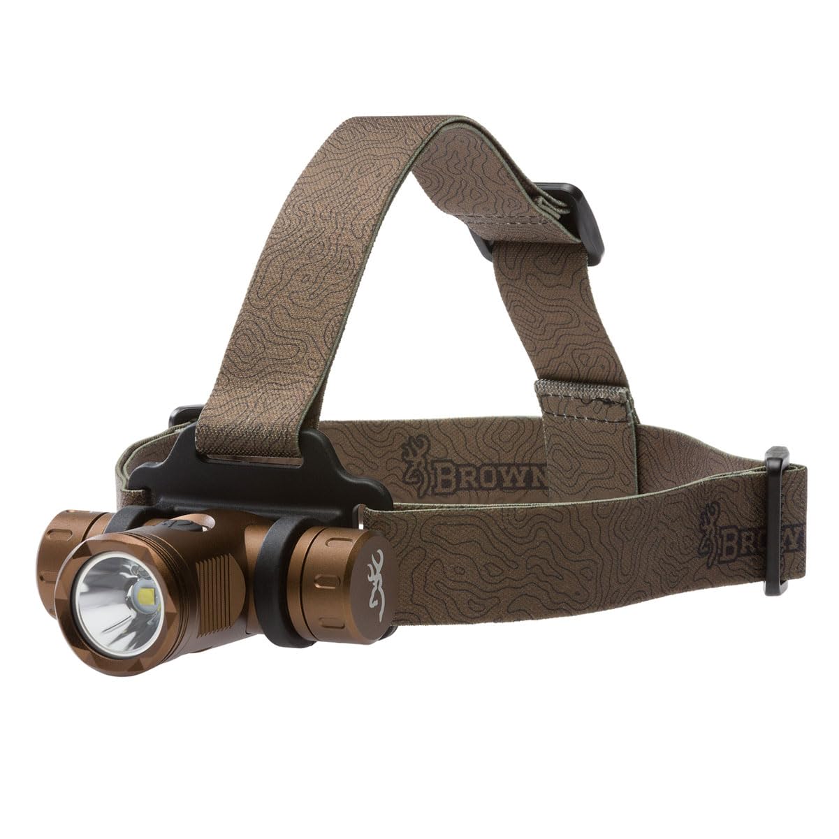 Browning Blackout Elite headlamp exterior showcases rugged aluminum body for durable outdoor tasks.
